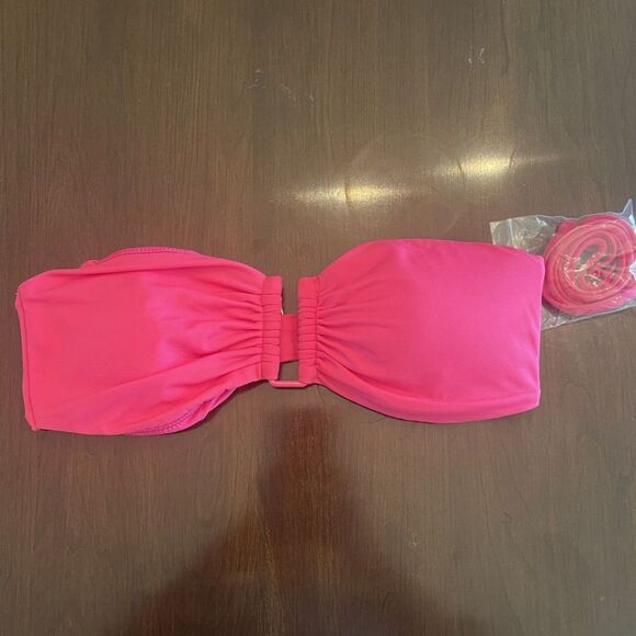 NWT VIctoria's Secret Swim Bikini Top MEDIUM Hot Pink Bandeau Attachable Strap - Picture 3 of 11